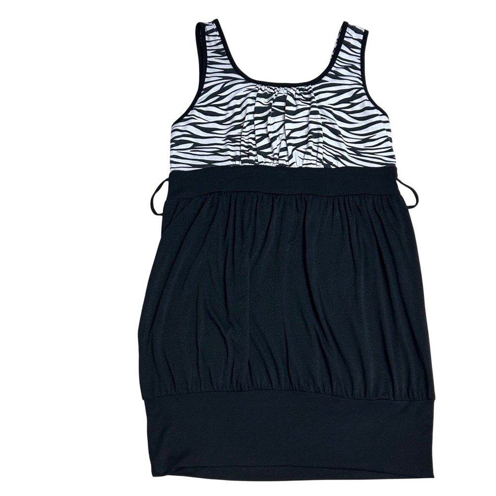 Fashion Magazine Womens Mini Dress Large Zebra Print Empire Waist Bubble Hem Y2K - Picture 2 of 11